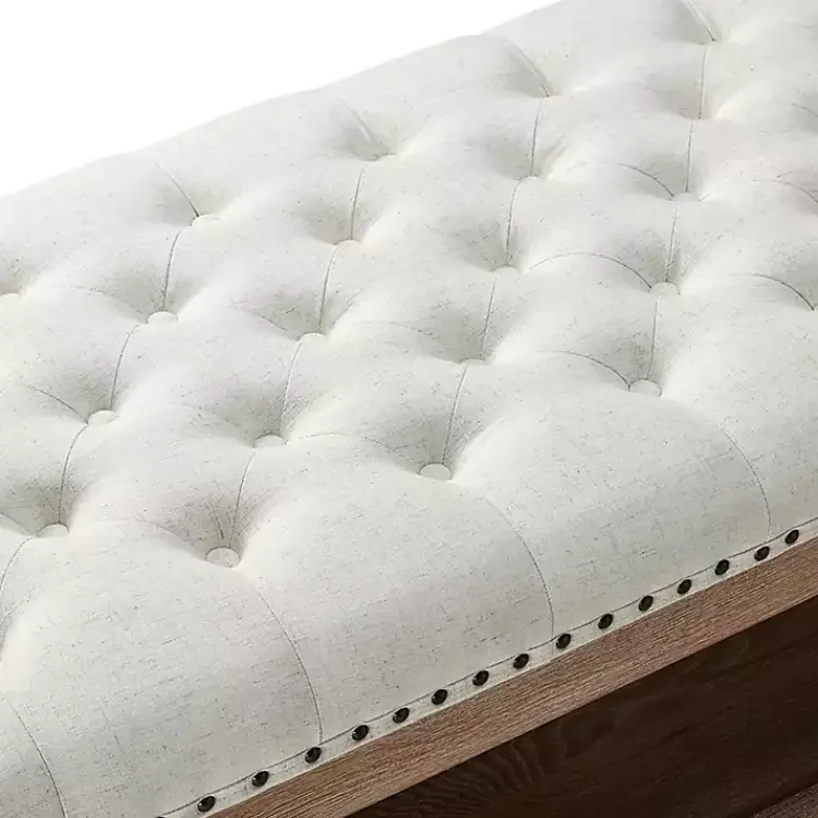 Kirklands Home Benches & Ottomans|Tufted Rectangle Wood Ottoman Ivory