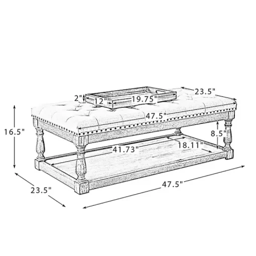 Kirklands Home Benches & Ottomans|Tufted Rectangle Wood Ottoman Ivory