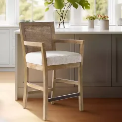 Kirklands Home Bar Stools & Counter Height Stools|Upholstered Cane Backrest Counter Stool Ivory