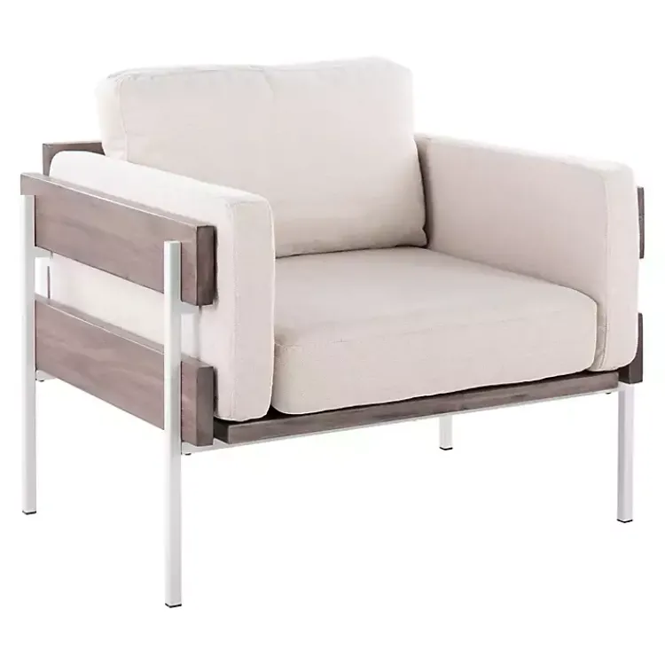 Kirklands Home Accent Chairs|Ivory Upholstered Wood Accent Chair Gray
