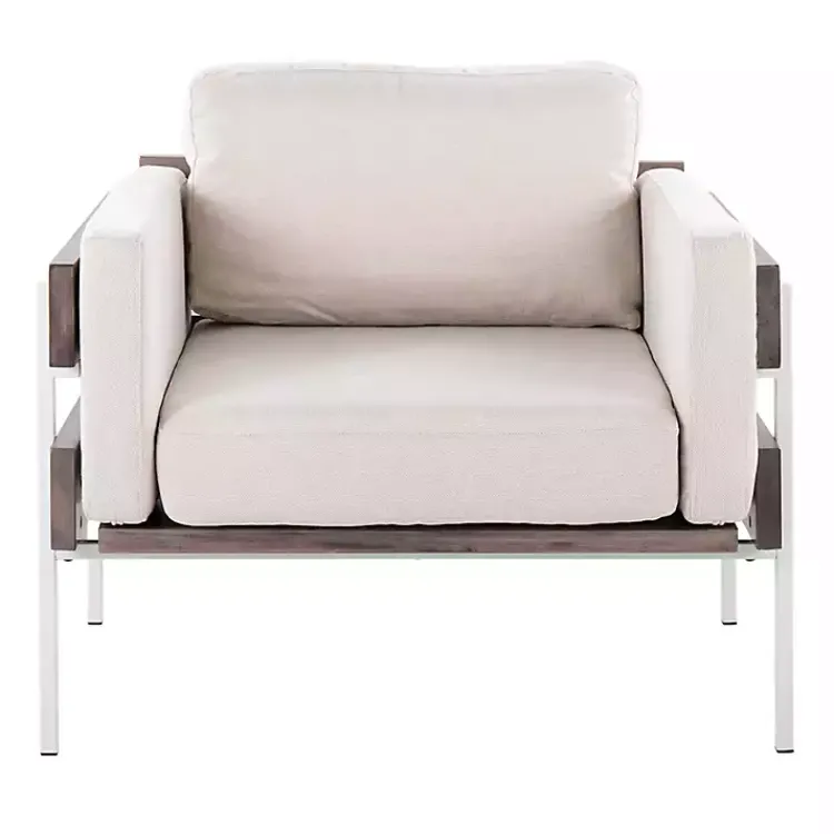 Kirklands Home Accent Chairs|Ivory Upholstered Wood Accent Chair Gray