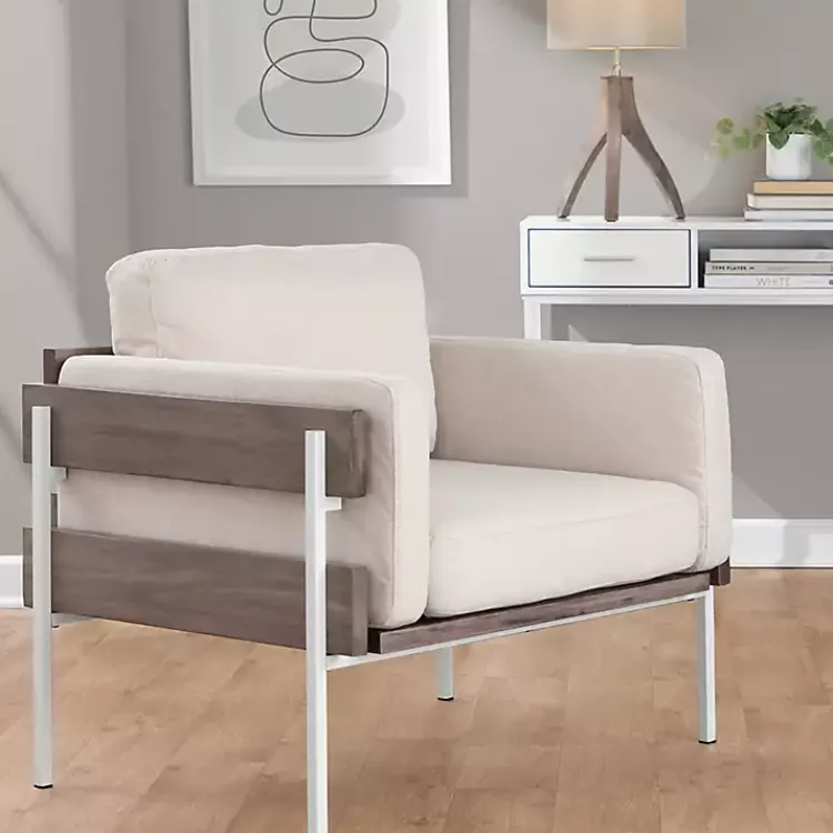 Kirklands Home Accent Chairs|Ivory Upholstered Wood Accent Chair Gray
