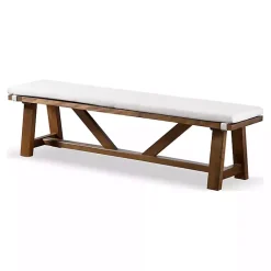 Kirklands Home Dining Chairs|Upholstered Rustic Wood Katie Dining Bench Ivory