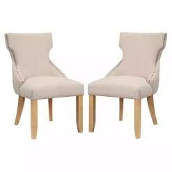 Kirklands Home Dining Chairs|Upholstered Wingback Dining Chairs, Set of 2 Ivory