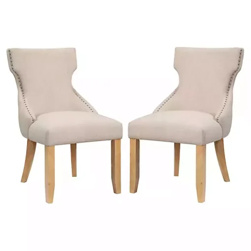 Kirklands Home Dining Chairs|Upholstered Wingback Dining Chairs, Set of 2 Ivory