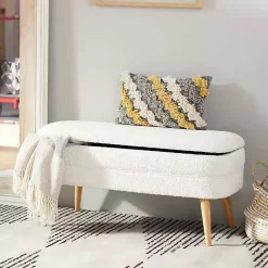 Kirklands Home Benches & Ottomans|Upholstered Wood Leg Storage Bench Ivory