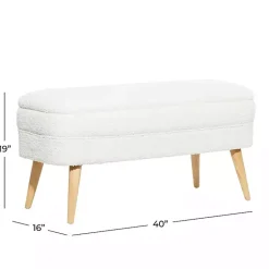 Kirklands Home Benches & Ottomans|Upholstered Wood Leg Storage Bench Ivory