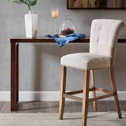 Kirklands Home Bar Stools & Counter Height Stools|Ivory Wesley Tufted Bar Stool with Nailhead Trim White