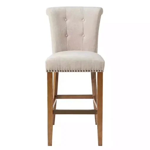 Kirklands Home Bar Stools & Counter Height Stools|Ivory Wesley Tufted Bar Stool with Nailhead Trim White