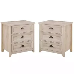 Kirklands Home Bathroom Furniture|Wood 3-Drawer Nightstands, Set of 2 Ivory