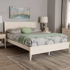 Kirklands Home Beds & Headboards|Wood Fluted Headboard Primrose Queen Bed Ivory