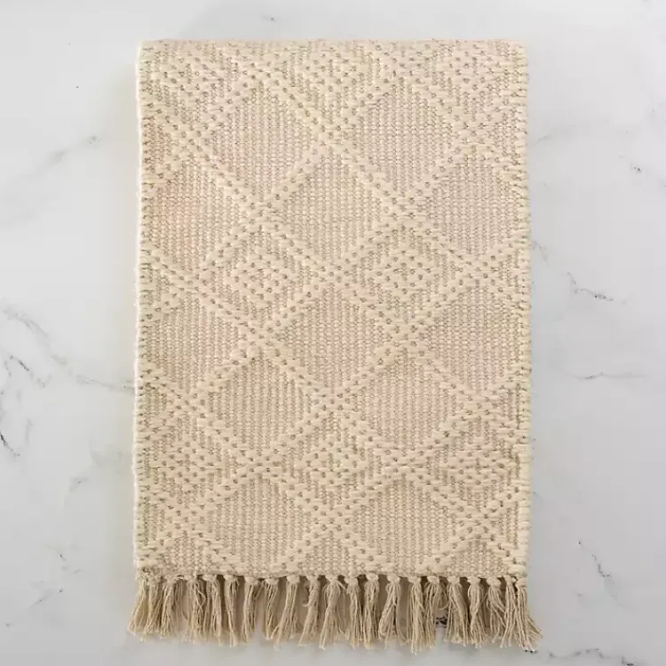 Kirklands Home Table Linens|Woven Lattice Tasseled Table Runner Ivory