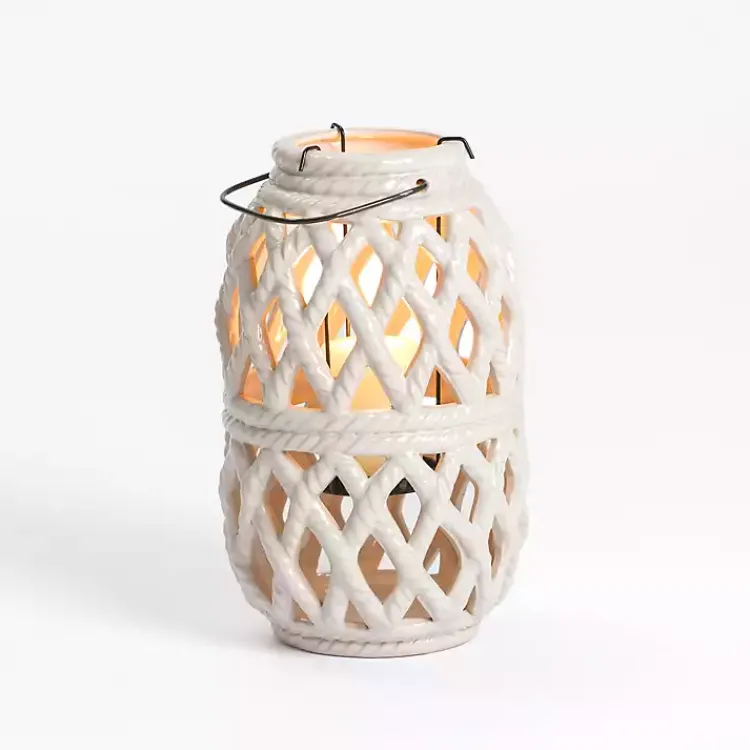 Hot Woven Stoneware Coastal Lantern, 10 in. Lanterns
