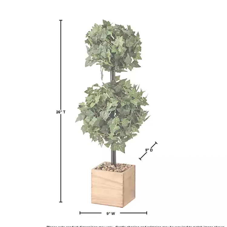Discount Ivy Double Ball Topiary in Wood Planter Trees & Topiaries