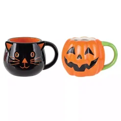 Jack O' Lantern & Cat Halloween Mugs, Set of 2 Halloween