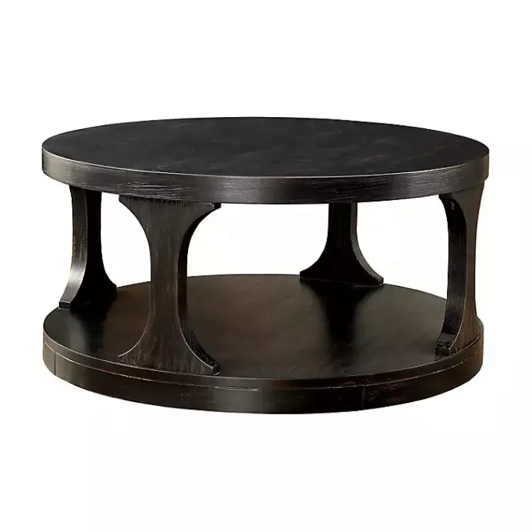 Kirklands Home Coffee Tables|Jarrod Antique Wood Grain Shelf Coffee Table Black
