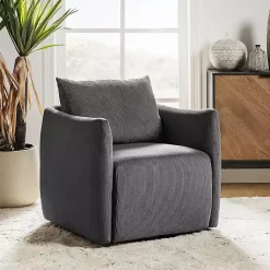 Kirklands Home Accent Chairs|Jerri Charcoal Corduroy Swivel Accent Chair Gray