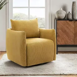Kirklands Home Accent Chairs|Jerri Mustard Corduroy Swivel Accent Chair Yellow