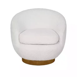 Kirklands Home Accent Chairs|Jessel Cream Sherpa Swivel Chair with Wood Base White