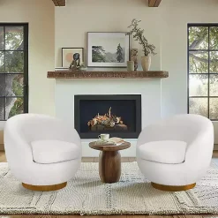 Kirklands Home Accent Chairs|Jessel Cream Sherpa Swivel Chair with Wood Base White