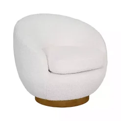 Kirklands Home Accent Chairs|Jessel Cream Sherpa Swivel Chair with Wood Base White