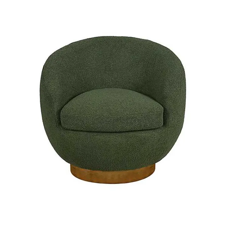 Kirklands Home Accent Chairs|Jessel Sherpa Swivel Chair with Wood Base Green
