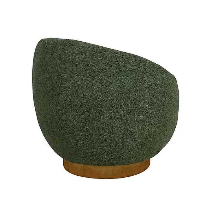 Kirklands Home Accent Chairs|Jessel Sherpa Swivel Chair with Wood Base Green