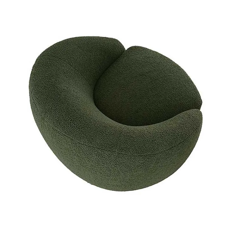 Kirklands Home Accent Chairs|Jessel Sherpa Swivel Chair with Wood Base Green