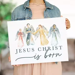 Hot Jesus Christ is Born Angels Canvas Wall Plaque Christmas Art & Wall Decor
