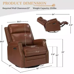 Kirklands Home Accent Chairs|Johanna Leather Swivel Power Recliner Brown