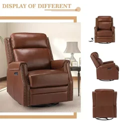 Kirklands Home Accent Chairs|Johanna Leather Swivel Power Recliner Brown