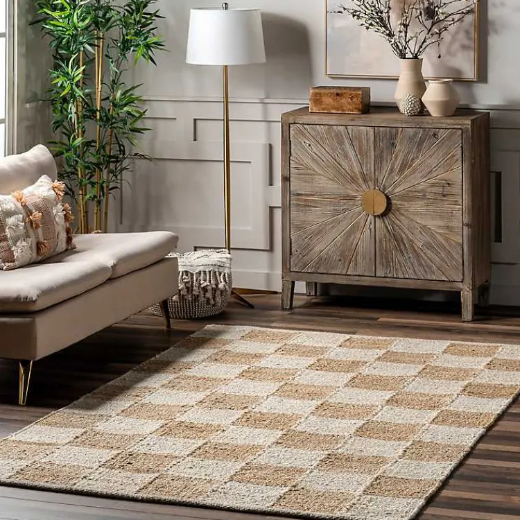 Kirklands Home Area Rugs|Jute Tan Checkered Area Rug, 5x8