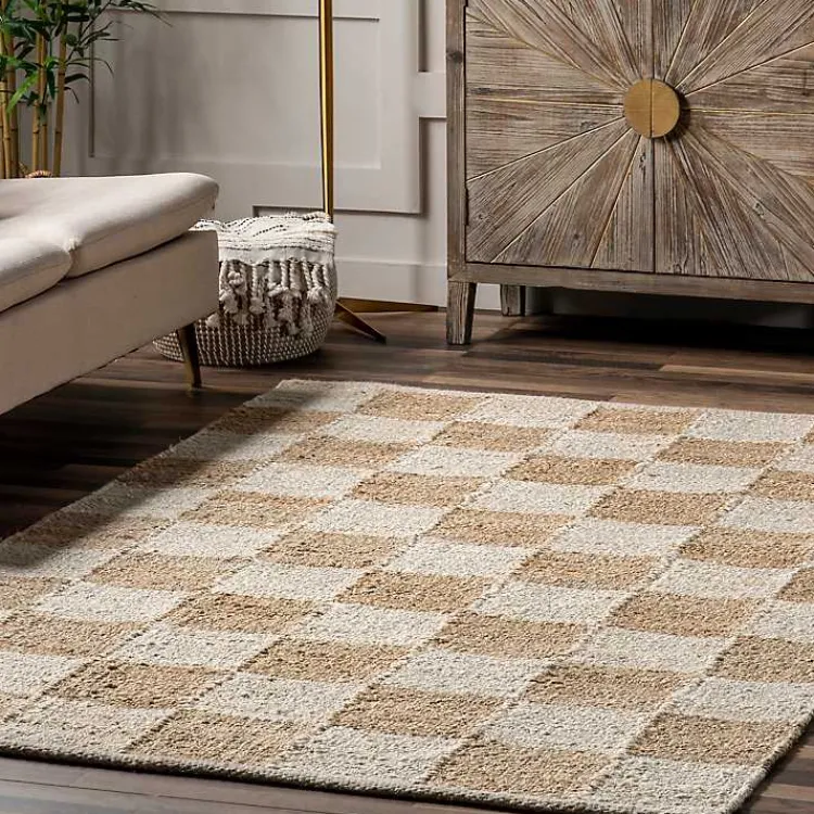 Kirklands Home Area Rugs|Jute Tan Checkered Area Rug, 5x8