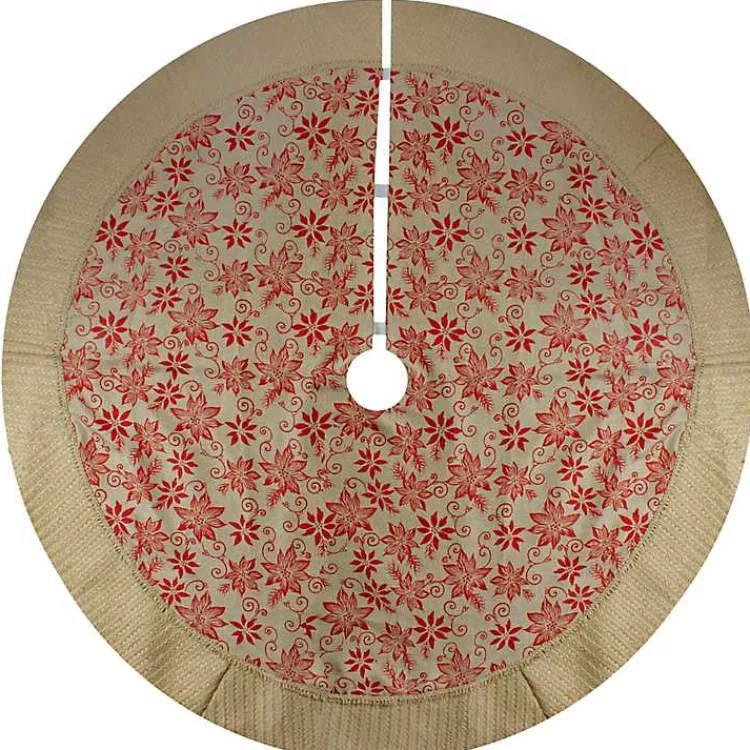 Hot Knit Burlap Poinsettia Tree Skirt Christmas Tree Skirts & Collars