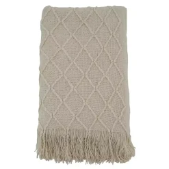 New Knitted Beige with Fringe Throw Blanket Blankets & Throws