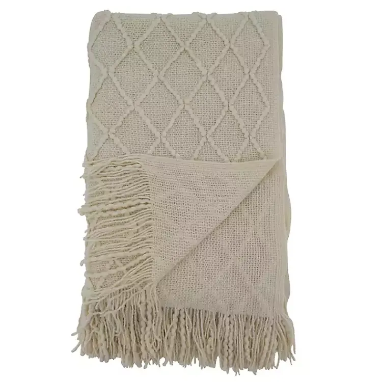New Knitted Beige with Fringe Throw Blanket Blankets & Throws