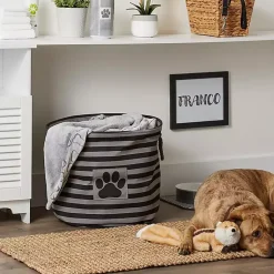 Clearance Large Black Paw Patch Stripe Round Pet Basket Baskets & Boxes