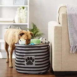 Clearance Large Black Paw Patch Stripe Round Pet Basket Baskets & Boxes