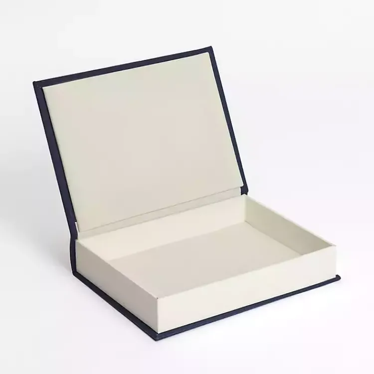 Large Navy Linen Book Box Baskets & Boxes