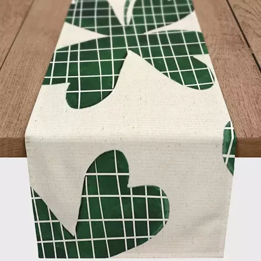 Large Plaid Clover Table Runner, 90 in. St Patricks Day Decorations