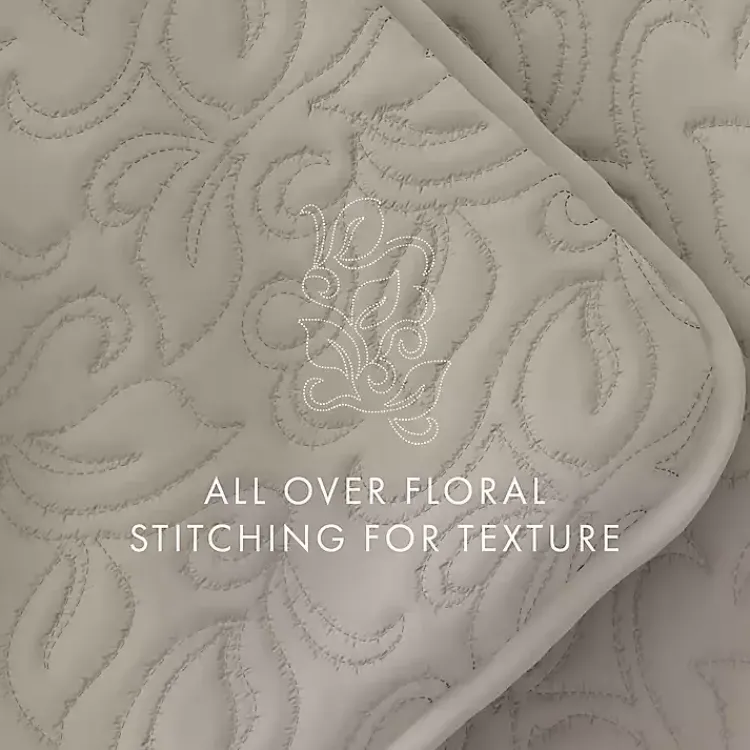 Kirklands Home Quilts|Latte Floral Stitch 3-pc. King Quilt Set Tan