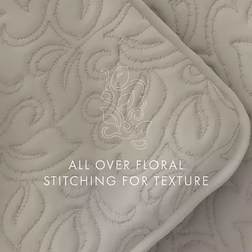 Kirklands Home Quilts|Latte Floral Stitch 3-pc. Queen Quilt Set Tan