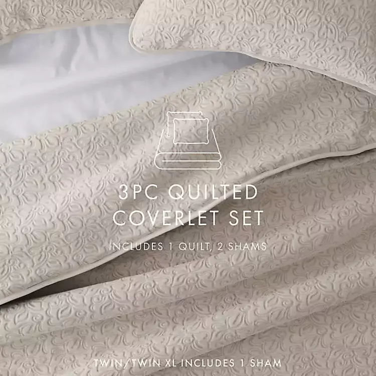 Kirklands Home Quilts|Latte Floral Stitch 2-pc. Twin Quilt Set Tan