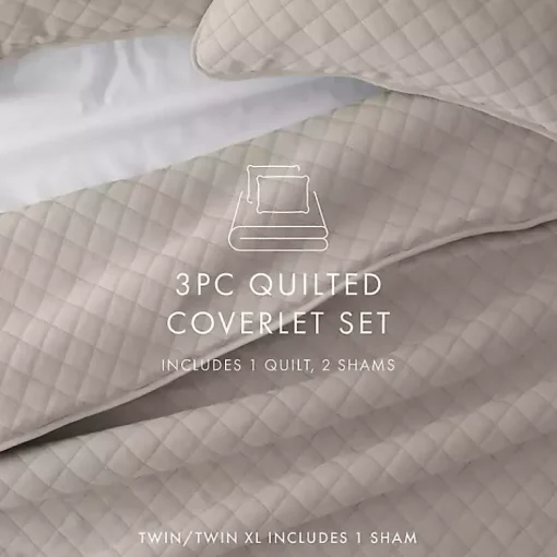 Kirklands Home Quilts|Latte Stitched Diamond 3-pc. King Quilt Set Tan