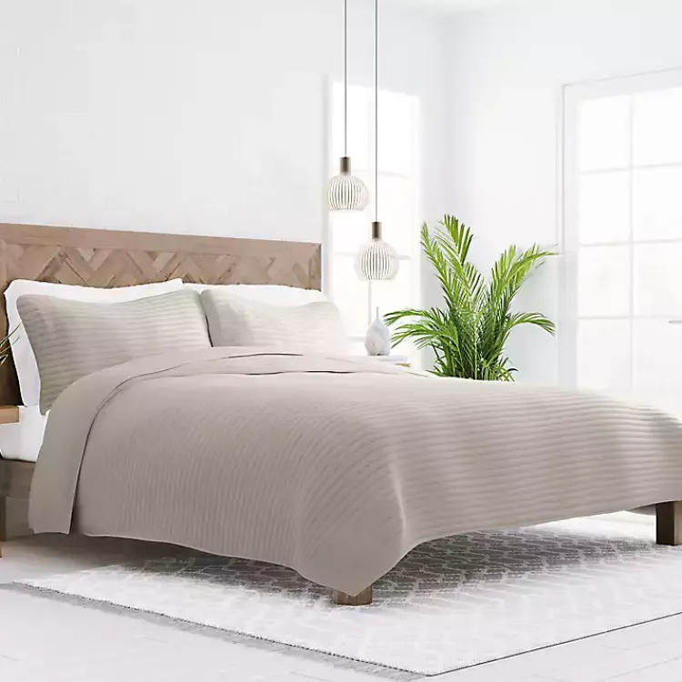 Kirklands Home Quilts|Latte Stitched Stripes 2-pc. Twin Quilt Set Gray