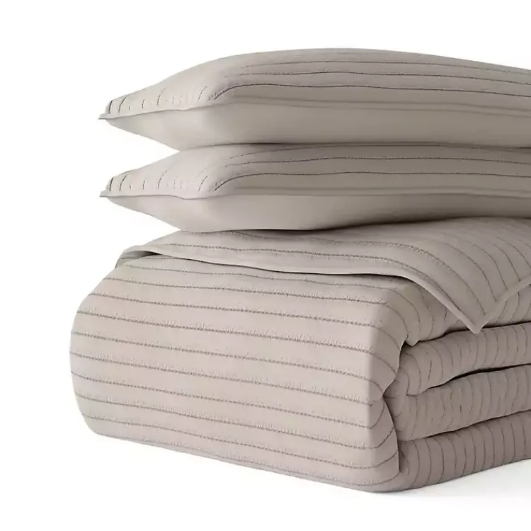 Kirklands Home Quilts|Latte Stitched Stripes 2-pc. Twin Quilt Set Gray