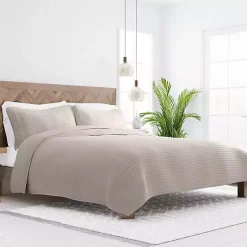 Kirklands Home Quilts|Latte Stitched Stripes 3-pc. Queen Quilt Set Tan