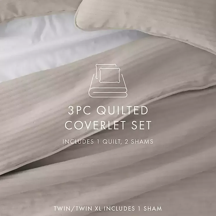 Kirklands Home Quilts|Latte Stitched Stripes 3-pc. King Quilt Set Tan