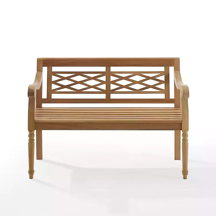 Kirklands Home Outdoor Seating|Lattice Teakwood Slatted Outdoor Bench Tan