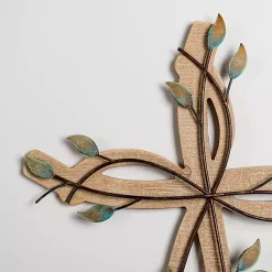 Kirklands Home Wall Plaques|Leafy Cross Wood and Metal Wall Plaque Brown